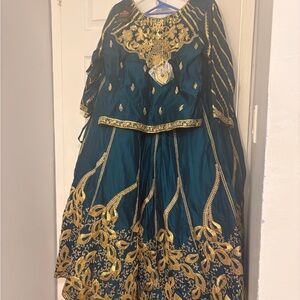 Elegant Teal and Gold Lehenga
